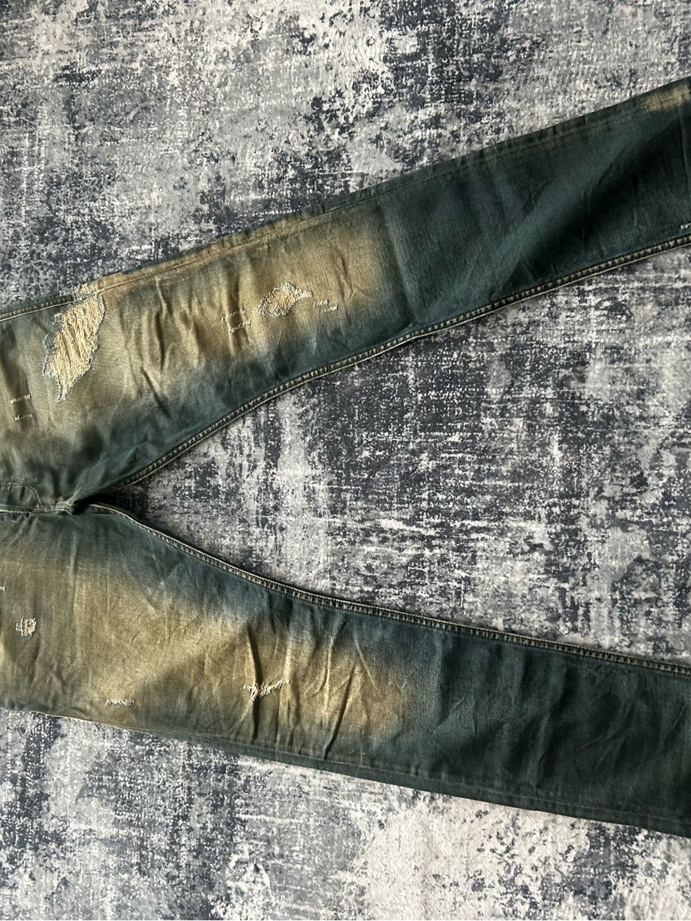 Diesel Men's Skinny Jeans in Washed Green with Distressed Accents